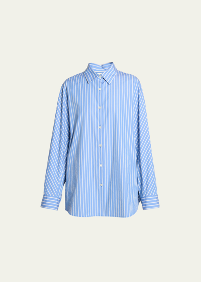 Dries Van Noten Striped Dropped-shoulder Relaxed-fit Cotton Shirt In Blue