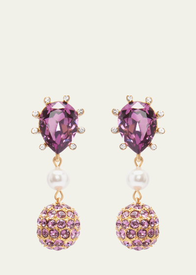 Oscar De La Renta Cactus Crystal With Pearly Bead And Ball Earrings In Rose