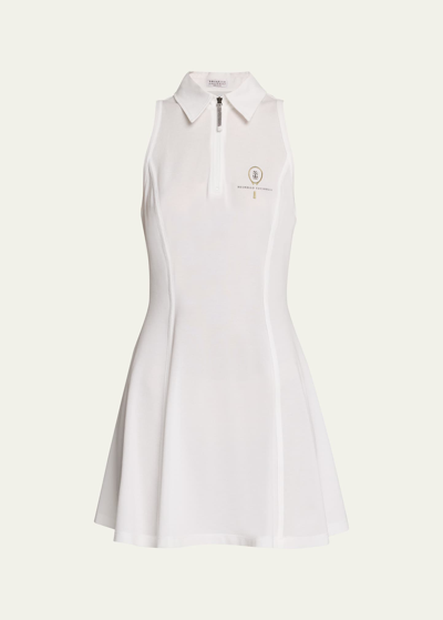 Brunello Cucinelli Tennis Zip-front Flare Mini Dress In C159 White