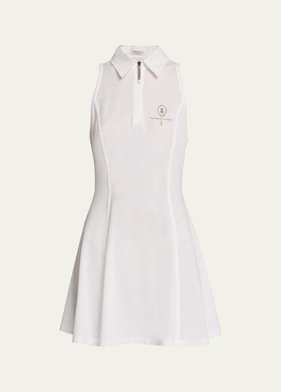 Brunello Cucinelli Tennis Zip-front Flare Mini Dress In White