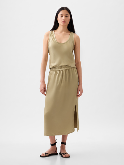 Gap Satin Tank Top In Iconic Khaki Tan