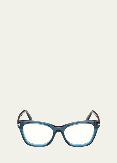 Tom Ford Ft5909b Tortoiseshell Cat-eye Glasses In Bluo