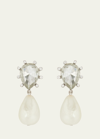 Oscar De La Renta Silk Pearl Crystal Drop Earrings In White