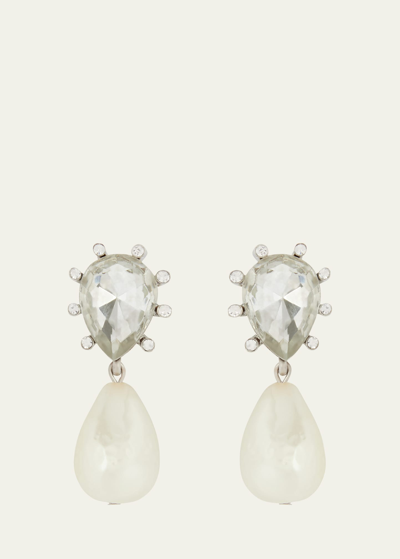 Oscar De La Renta Silk Pearl Crystal Drop Earrings In White