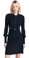 Veronica Beard Lauper Ribbed Button-front A-line Mini Dress In Navy