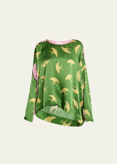 Dries Van Noten Caias Printed Silk Shirt In Green