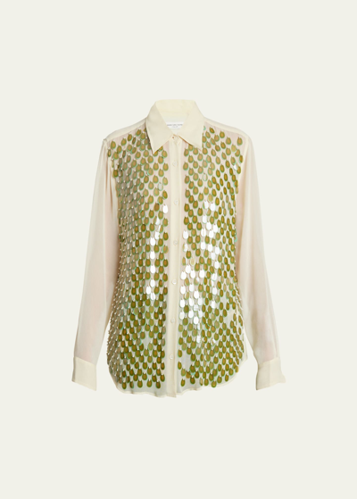 Dries Van Noten Chowy Embellished Button-front Shirt In Pale Yellow