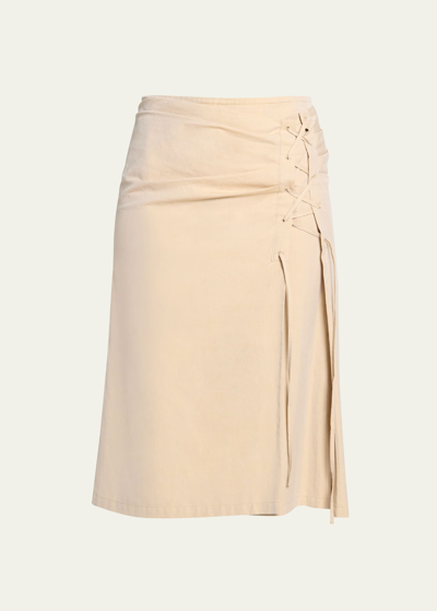 Dries Van Noten Siamo Lace-up Skirt In Beige
