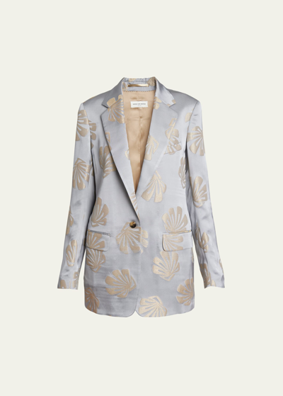 Dries Van Noten Blanchet One-button Jacquard Blazer In Silver