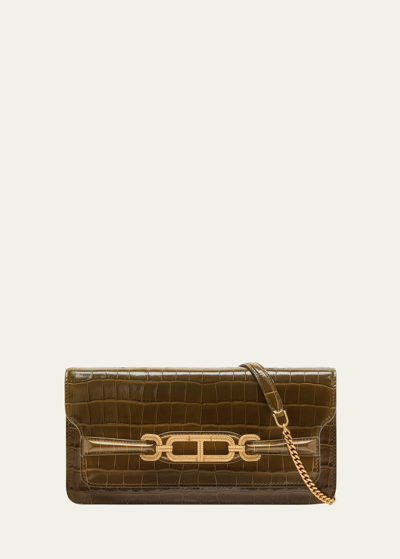 Tom Ford Whitney Shiny Croc-embossed Shoulder Bag In Leather In 1e015 Khaki