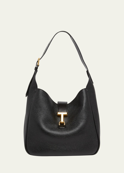 Tom Ford Monarch Medium Hobo Bag In Leather In Black