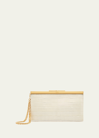 Tom Ford Shiny Croc-embossed Crossbody Bag In Leather In 1w007 Ivory