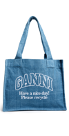 Ganni Large Easy Shopper Denim In Blue