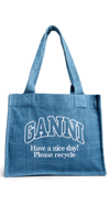 Ganni Large Easy Denim Shopper Tote Denim In Denim