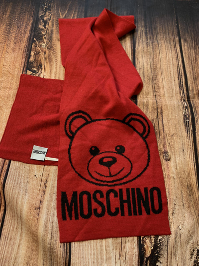 Pre-owned Moschino X Vintage Scarf Moschino Big Logo Bear Y2k Drill Japan Style In Black Red