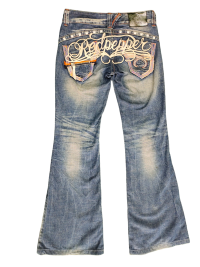 Pre-owned Ed Hardy X Tornado Mart Flare Jeans Red Pepper
