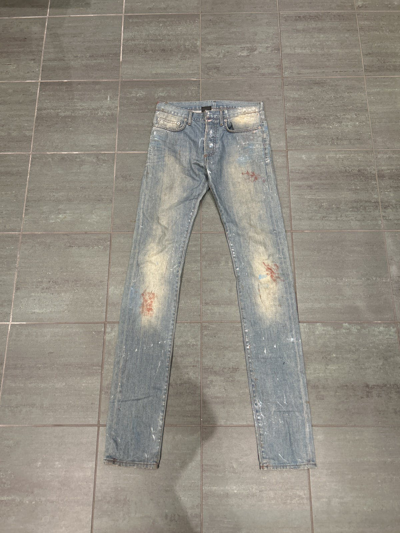 Pre-owned Dior Ss10 Paint Splatter ‘wildcat' Denim Jeans In Blue