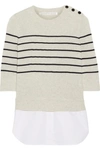 VERONICA BEARD KNOT COTTON-PANELED STRIPED SILK AND CASHMERE-BLEND TOP