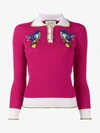 GUCCI GUCCI BIRD EMBROIDERED KNITTED POLO TOP,478272X5Z7812209216