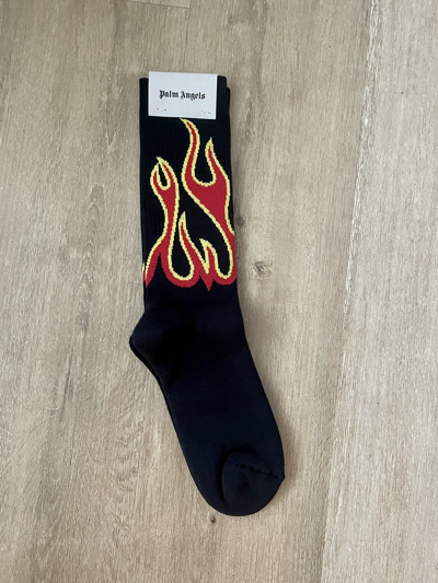 Pre-owned Hype X Palm Angels Flaming Ring Of Fire Knit Ankle Socks Black S/m In Red/yellow/black