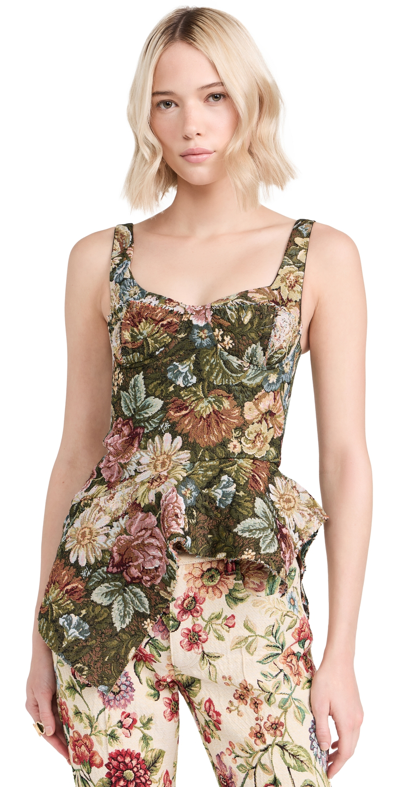 Marques' Almeida Floral-jacquard Brocade Top In Green