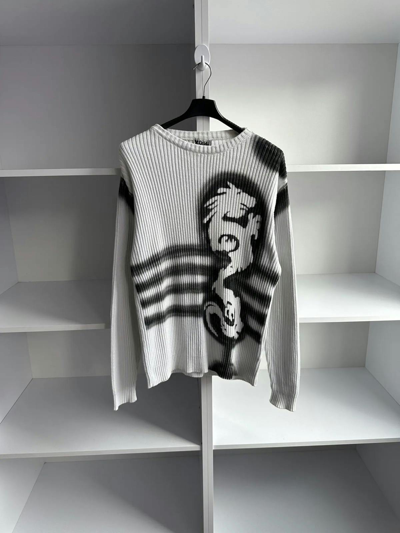 Pre-owned Diesel X Vintage Diesel Style Ribbed Knitted Dragon Sweater Japanese In White