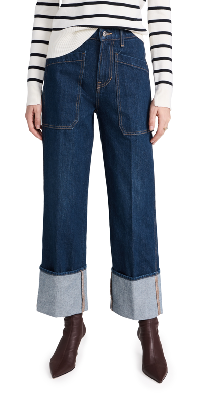 Veronica Beard Jean Dylan High Rise Straight Leg Jeans Dusted Oxford 30