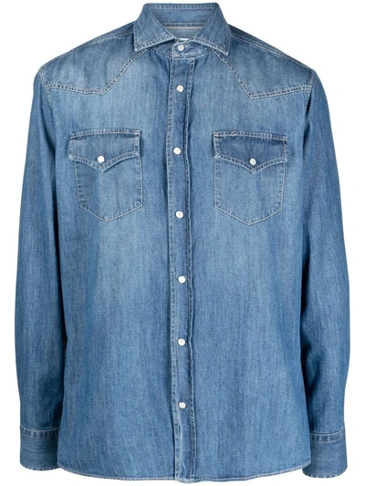 Brunello Cucinelli Button-up Straight Hem Denim Shirt In Clear Blue