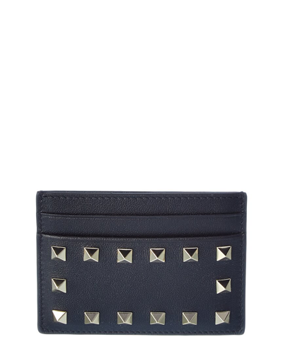 Valentino Garavani Rockstud Leather Card Holder In Black