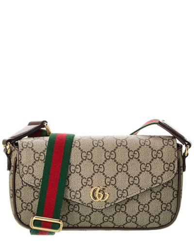 Gucci Ophidia Mini Gg Supreme Canvas & Leather Crossbody In Brown