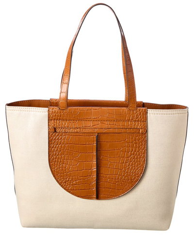 Tod's Tasca Large Canvas & Croc-embossed Leather Tote In White