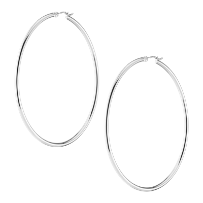 Aurate New York Silver Hoop Earrings - 2mm (60mm) In White