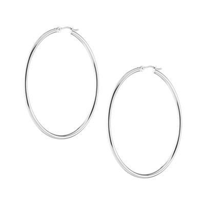 Aurate New York Silver Hoop Earrings - 2mm (50mm) In White