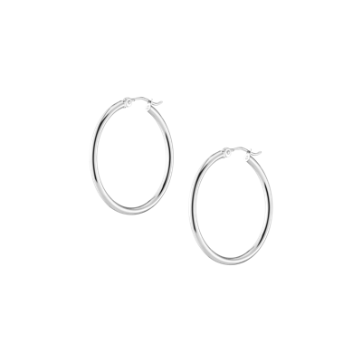 Aurate New York Silver Hoop Earrings - 2mm (30mm) In White