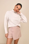 Lulus Irresistible Comfort Heather Beige Funnel Neck Pullover Sweater In Beige