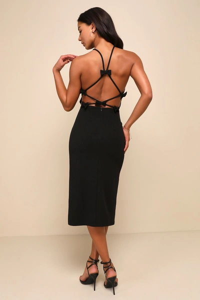 Lulus Glamorous Adornment Black Halter Strappy Bow Midi Dress
