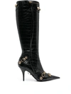 Balenciaga Crocodile Effect Leather Stiletto Heel Boots In Black