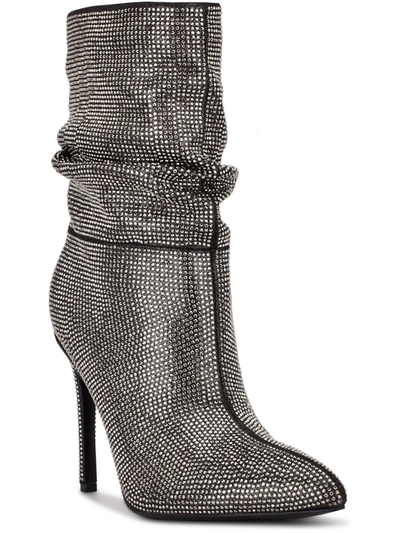 Nine West Jenn 2 Womens Rhinestone Pointed Toe Ankle Boots In Silver