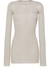 Rick Owens Ribbed Crew Neck Long Sleeve T-shirt In White