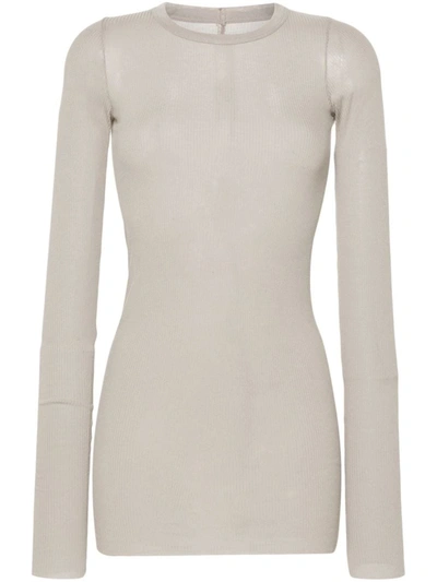 Rick Owens Basic Ribbed Long Sleeve T-shirt In White