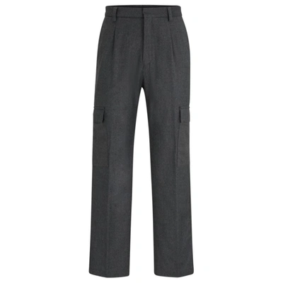 Hugo Suit Pants In Melange Stretch-wool Flannel In Light Grey