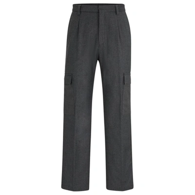 Hugo Boss Suit Pants In Melange Stretch-wool Flannel In Light Grey