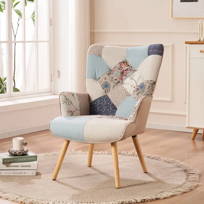 Puredown Upholstered Armchair,patchwork Pattern,bedroom In Multi
