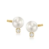 Rs Pure By Ross-simons 5-5.5mm Cultured Pearl Stud Earrings With Diamond Accents In 14kt Yellow Gold In White