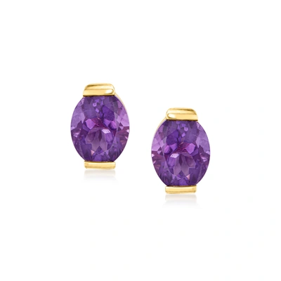 Ross-simons Amethyst Stud Earrings In 18kt Yellow Gold In Purple