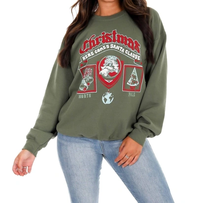 Livy Lu Christmas Patch Sweatshirt In Military Green
