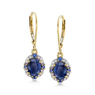 Ross-simons Sapphire And . Diamond Drop Earrings In 14kt Yellow Gold In Blue