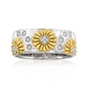 Ross-simons Diamond-accented Sunflower Ring In 2-tone Sterling Silver In White
