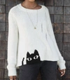 Wooden Ships Black Cat Crew Sweater In Pure Snow/black In Multi