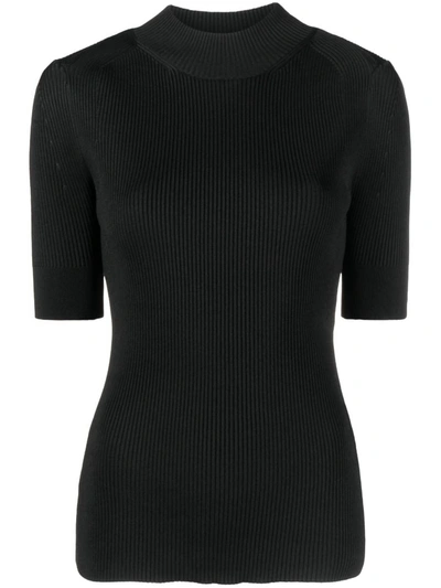 Stella Mccartney High-neck Rib Knit Top In Black